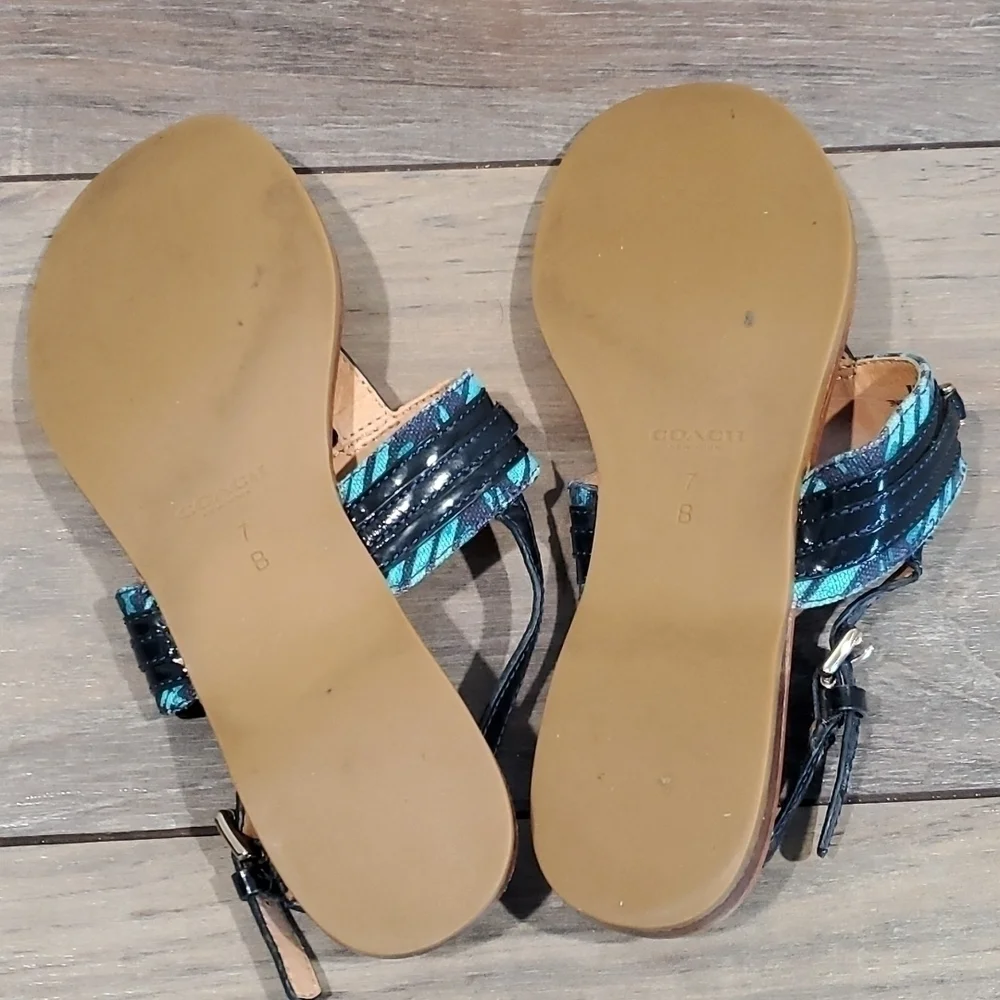 Coach Sammy Jacquard flip flop sandals ankle straps shoes sz 7B